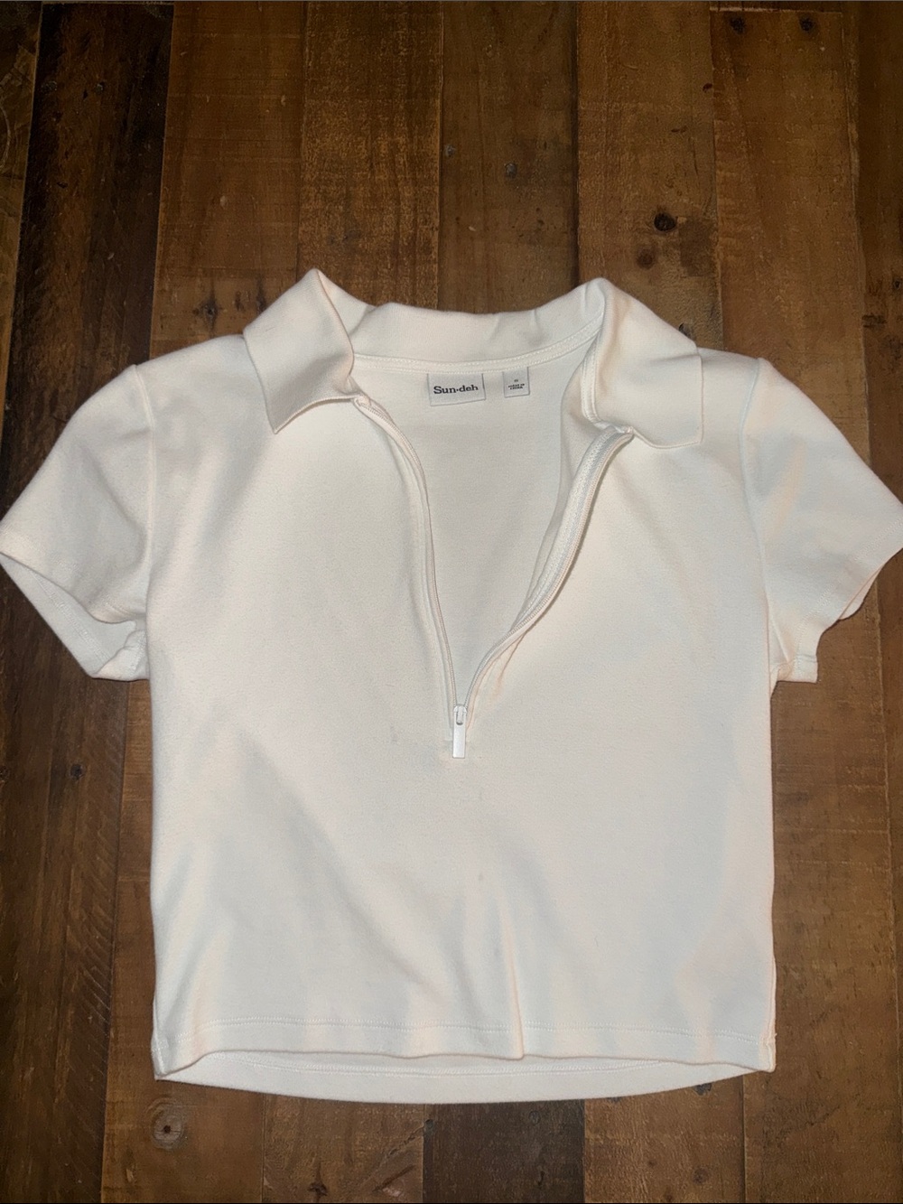 White Half Zip Polo Crop Top